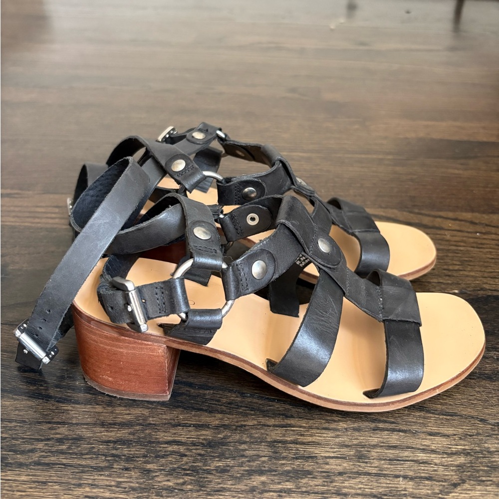 Women's Black Leather Topshop "Valley" Heeled Sandals